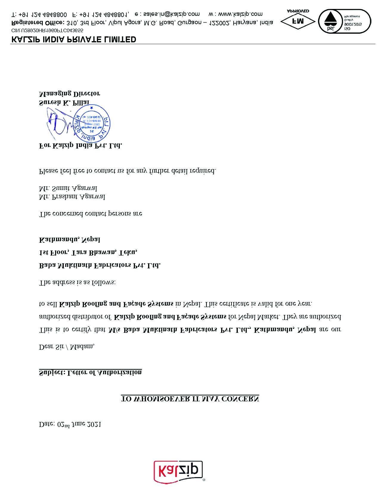 Kalzip certificate